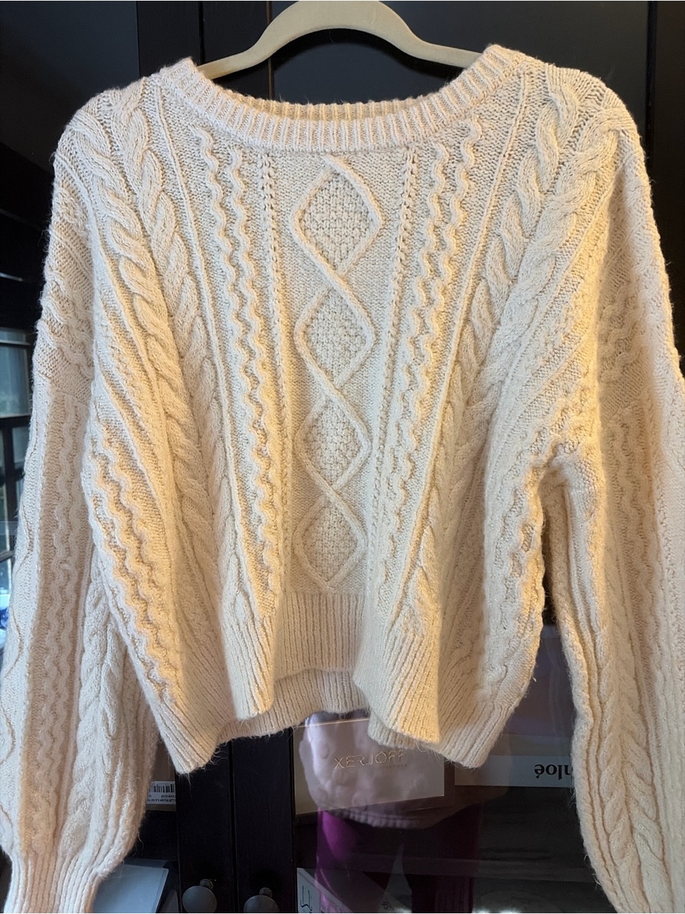 Altar'd State Cream Cable Knit Crewneck Sweater